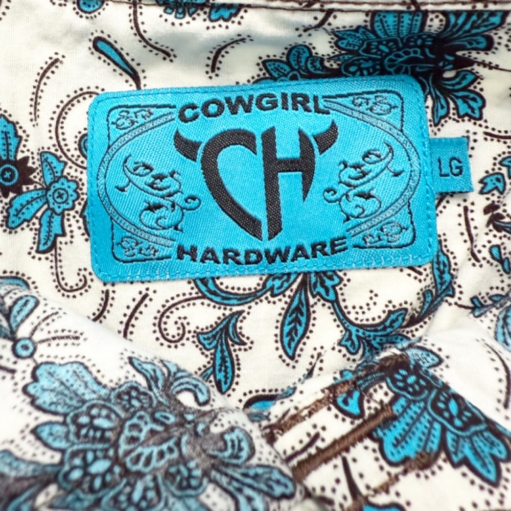 Cowgirl Hardware Western Shirt Women’s L Blue Floral Paisley Snap Button - Picture 3 of 8